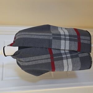 NEW Cashmere Blend Gray Red Plaid Scarf Unisex